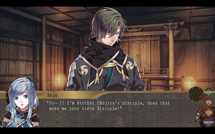 Nightshade: martial niece Enju asks Hanzo, whose hair has flopped in front of his eyes: So- if I'm Brother Chojiro's disciple, does that make me your niece disciple?